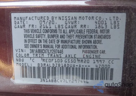 2020 Nissan Sentra Sv Xtronic Cvt из США, поврежденный, VIN 3N1AB8CV7LY297446